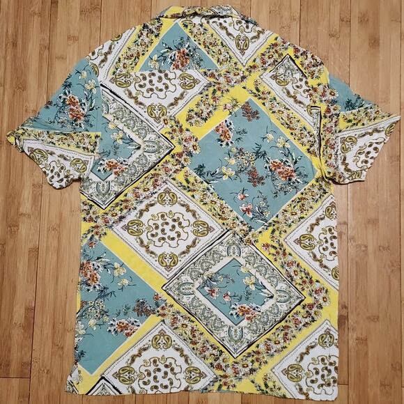 Denim & Flower Ricky Singh Mens L Button Up Shirt Yellow Floral Paisley Hawaiian - Picture 7 of 7